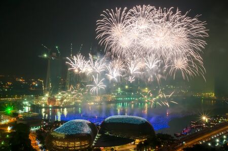 Fireworks over Marina Bayのeditorial素材