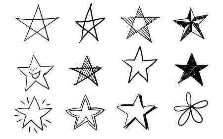 Star collection set rate ranking shape doodle hand drawn sketches white isolation background with flat style vector design illustrationのイラスト素材
