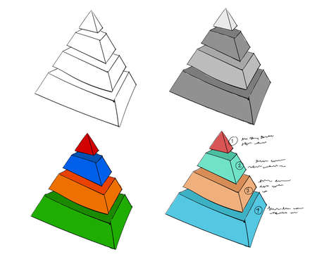 Infographic pyramid 3D isometric set collection hand drawn sketches white isolated backgroundのイラスト素材