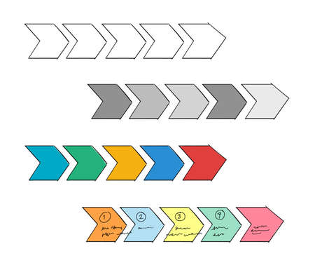 Infographic process next step arrow hand drawn set collection hand drawn sketches white isolated backgroundのイラスト素材