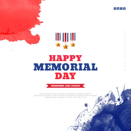 Flat watercolor post design for usa memorial day holiday vector fileのイラスト素材