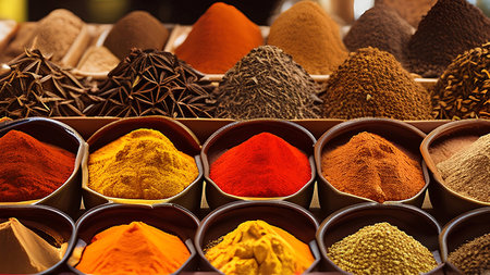 Spices in a box at a marketの素材