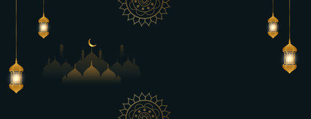 Decorative islamic style golden banner with mandala and text space or mosque vector fileの写真素材
