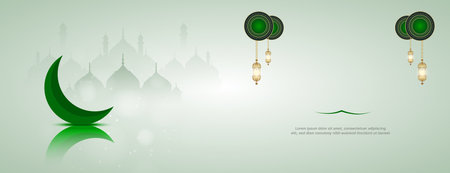 Vector eid al adha bakrid festival banner design with moon and mosque or text spaceのイラスト素材