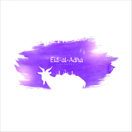 Vector eid al adha design mosque and goat with brush stroke effectのイラスト素材