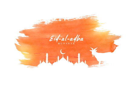 Vector eid al adha design with mosque and goat or brush stroke effectのイラスト素材