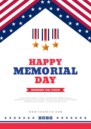 vector usa flag memorial day white background poster designのイラスト素材