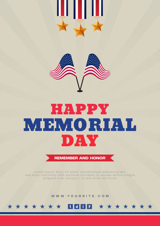 vector usa flag memorial day Quill Grey background poster designのイラスト素材