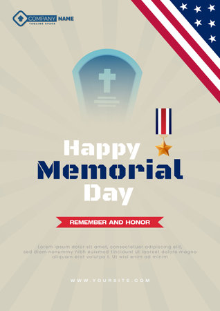 Vector realistic usa memorial day with Quill Grey color background poster designのイラスト素材