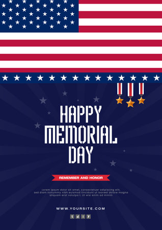 Vector usa flag memorial day blue background poster designのイラスト素材
