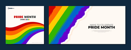 Vector pride month banner template design with waves and paper cut styleのイラスト素材