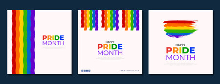 Vector pride month social media template three new designsのイラスト素材