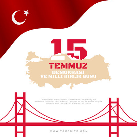 15 temmuz turkish holiday post, Translation from Turkish: The Democracy and National Unity Day of Turkey. 15 july banner design. Vector Illustrationのイラスト素材