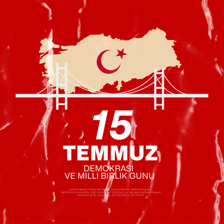 15 temmuz turkish holiday post, Translation from Turkish: The Democracy and National Unity Day of Turkey. 15 july red blood banner design. Vector Illustrationのイラスト素材