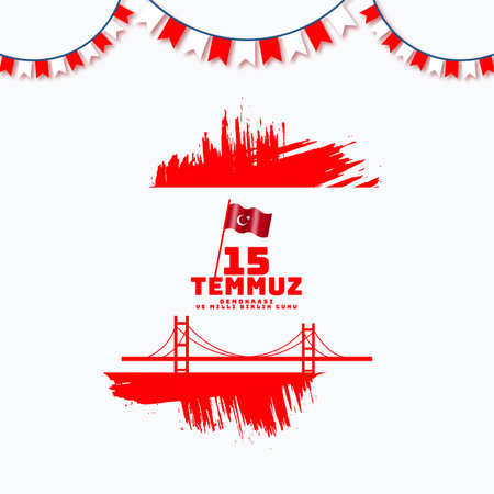 15 temmuz turkish holiday post, Translation from Turkish: The Democracy and National Unity Day of Turkey. 15 july greeting, wishing, card banner design. Vector Illustrationのイラスト素材
