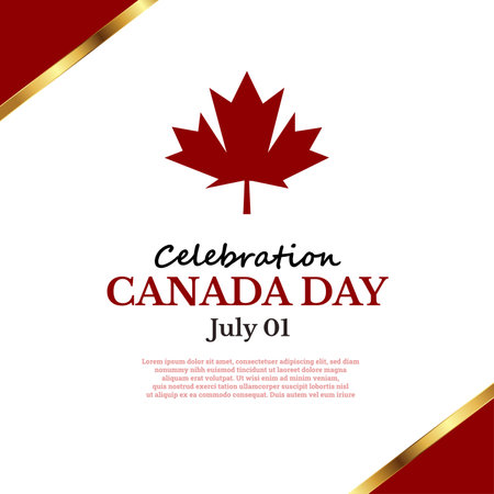 Happy Canada Day greeting social media post with white color background canada maple leaf flat vectorのイラスト素材