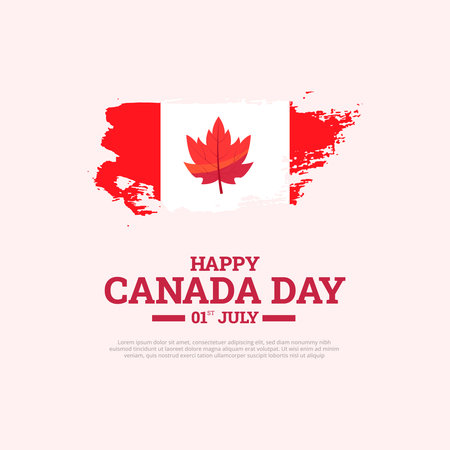 Happy Canada Day greeting social media post with brush stroke style canada flagのイラスト素材