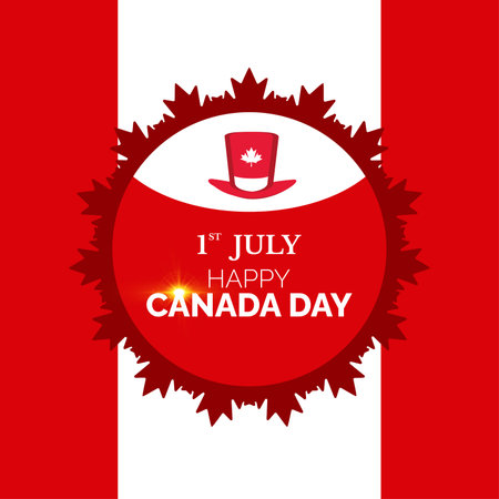 Happy Canada Day greeting social media post with maple leaf vector and capのイラスト素材