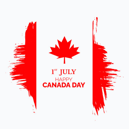 Happy Canada Day greeting social media post red color brush stroke background with maple leaf vectorのイラスト素材