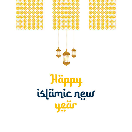 Happy Islamic New Year greeting card concept with arabic lantern and pattern designのイラスト素材