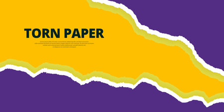 Vector purple color torn paper sheet banner design with yellow backgroundのイラスト素材