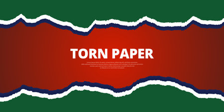 Vector green and blue torn paper sheet banner design with red color gradient backgroundのイラスト素材