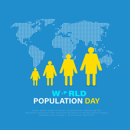 World Population Day, social media blue color post design with world mapのイラスト素材