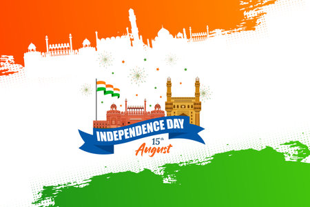 15th August Happy Independence Day celebration greeting social media banner design with historical...
