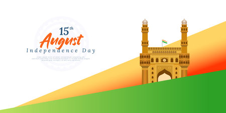 15th August Happy Independence Day greeting banner design with historical building poster or post...