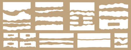 Paper torn sheets big set or collection ripped newspaper sheet, edge and strips vector illustrationのイラスト素材