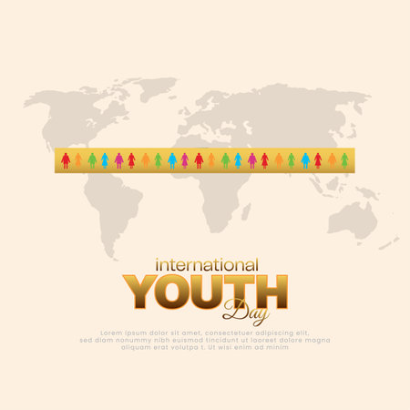 International youth day greeting 12 august social media post or banner design with enjoying up celebrate with map vector fileのイラスト素材