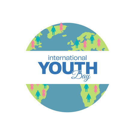 International Youth Day wishing post Celebration, cooperation, friendship, Card with colorful people with map vector fileのイラスト素材