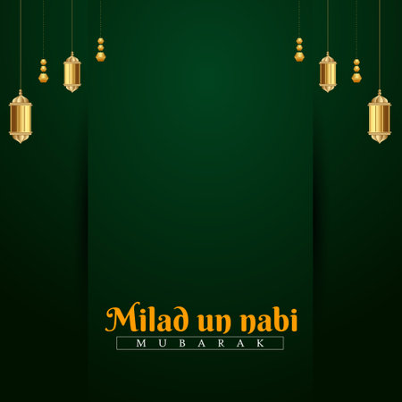 Milad un nabi wishes card with text and lamp social media post designのイラスト素材