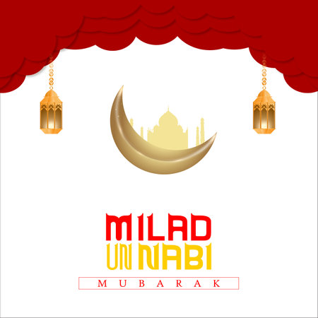 Happy milad un nabi red and white golden moon background poster designのイラスト素材