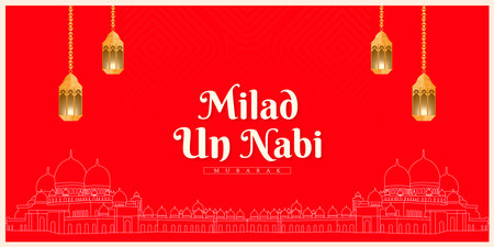 Happy milad un nabi red colour background poster designのイラスト素材