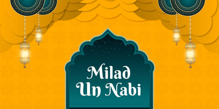 Happy milad un nabi yellow and  dark sky blue colour background poster designのイラスト素材