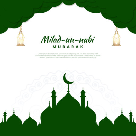 Vector beautiful green milad un nabi festival card design with mosque vector fileのイラスト素材