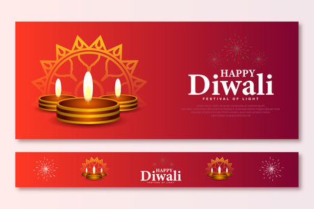 Happy diwali decorative oil lamp and mandala festival celebration greeting card poster or banner vector illustration fileのイラスト素材