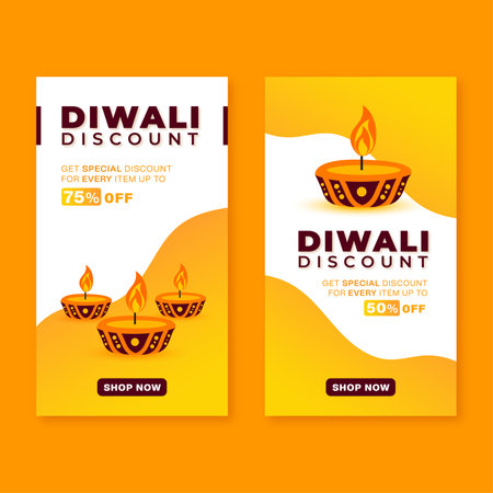 Traditional diwali sale and offer yellow background celebration social media poster or banner template vector illustrationのイラスト素材