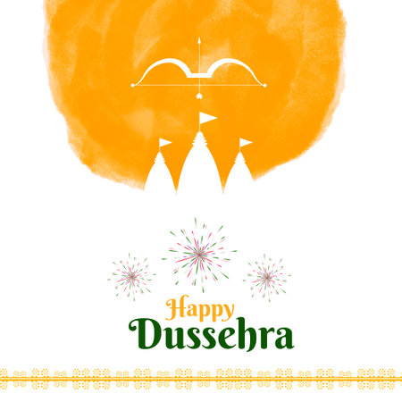 Traditional happy dussehra festival card with bow arrow and temple design vector fileのイラスト素材