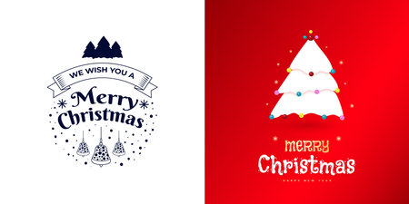 Vector merry christmas flat or realistic greeting card with xmas elements vector fileのイラスト素材