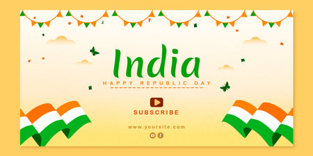 Indian happy republic day cream color background with flag and cloud banner or posterのイラスト素材