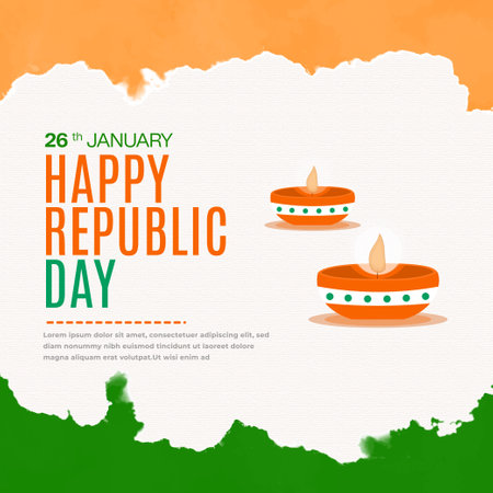 Republic day tricolor background design for social media post with indian lampのイラスト素材