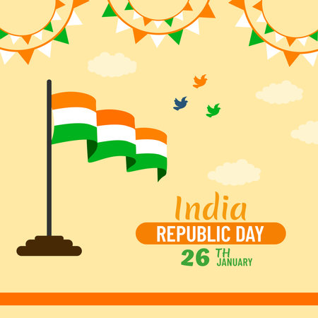 indian republic day cream color background design for social media post with indian flagのイラスト素材