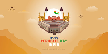 Indian republic day wishing or greeting banner vector illustrationのイラスト素材