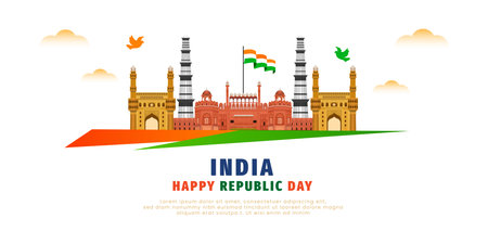 Indian republic day wishing or greeting banner vector illustrationのイラスト素材