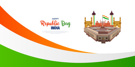 Happy republic day white background with red fort sketch or flage element design vector fileのイラスト素材