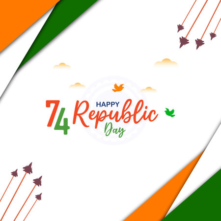 India 74 republic day greeting or wishes post or banner design with white background vector illustrationのイラスト素材