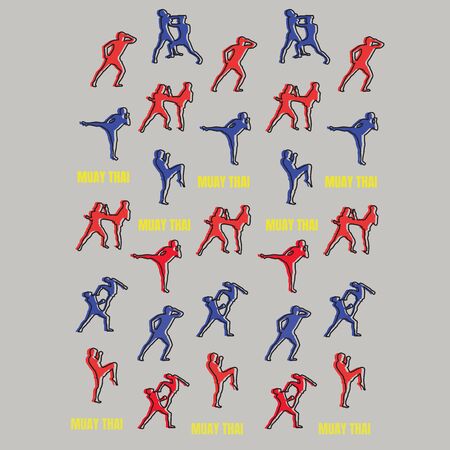 Muay Thai martial art  background vector illustration collection. Thai Boxing fight,  Thailand fight style, sport pattern, graphic wallpaper vector.のイラスト素材