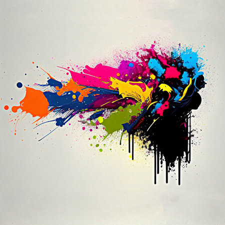 The abstract colorful splashes color the white background Illustration desktop background.の写真素材